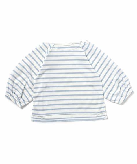 ラスト 新品 THE SHOP TK七分袖ボリュームスリーブプルオーバーホワイト系(500)ライトブルー 14(140cm) 定価1650円