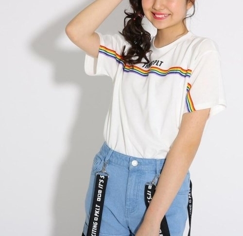 ラスト 新品 PINK-latte レインボーテープTシャツ オフホワイト(003) 15(XS150cm) 定価2090円