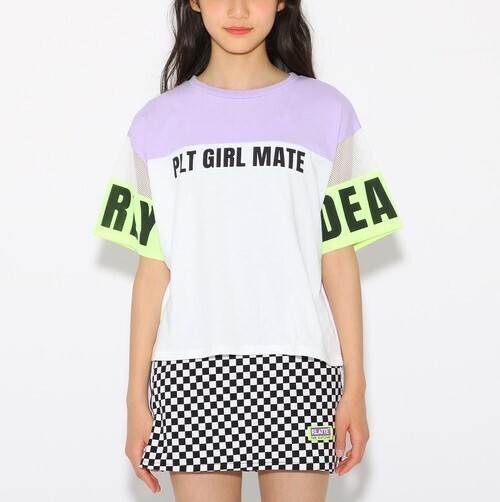 新品 PINK-latte カラーブロック Tシャツ ライトパープル(081) 15(XS150cm) 定価2090円
