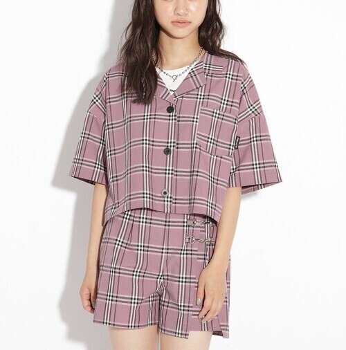 新品 PINK-latte 上下2点セット 総柄開襟シャツ&シルバーパーツショートパンツ ピンク(272) 16(160cm)定価3289円+定価3190円