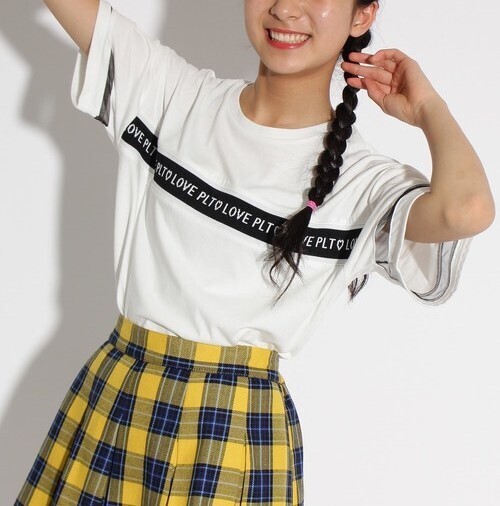 新品 PINK-latte 胸ロゴテープ半袖 Tシャツ オフホワイト(003)16(S160cm) 定価2090円