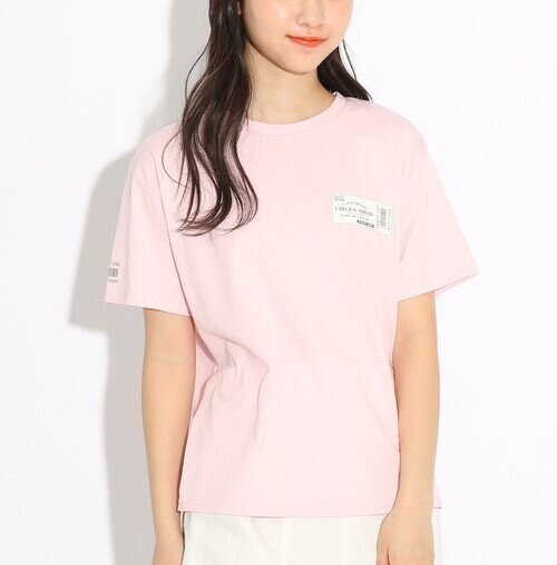 新品 PINK-latte【コットン100%/毛玉になりにくい】チケットプリントTシャツ ピンク(072) 15(150cm) 定価980円