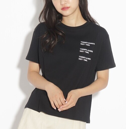新品 PINK-latte【コットン100%/毛玉になりにくい】3段ロゴTシャツ ブラック(019) 14(140cm) 定価1089円