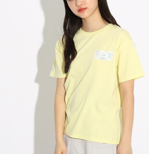新品 PINK-latte【コットン100%/毛玉になりにくい】チケットプリントTシャツ レモンイエロー(031) 16(160cm) 定価980円