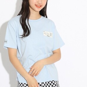 新品 PINK-latte【コットン100%/毛玉になりにくい】チケットプリントTシャツ ライトブルー(091) 15(150cm) 定価980円