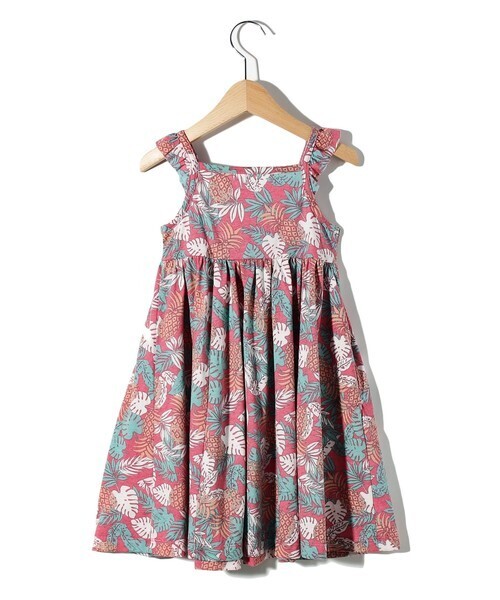 ラスト 新品 HusHusH(Kids) 【吸水速乾】トロピカル柄ワンピース レッド(162) 14(140cm) 定価2530円