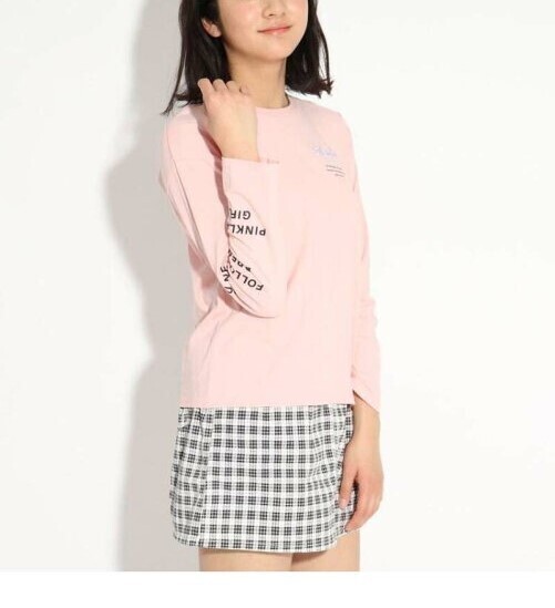 新品 PINK-latte 【オーガニックコットン(綿)100%】袖ロゴロンT ベビーピンク(071) 16(160cm) 定価1320円