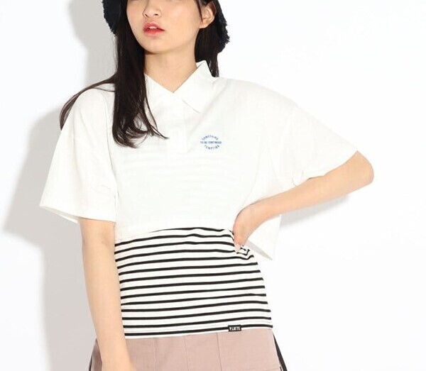新品 PINK-latte 【セットアイテム/ニコラ掲載商品】ショートポロTシャツ+キャミセット オフホワイト(003) 16(160cm) 定価3850円
