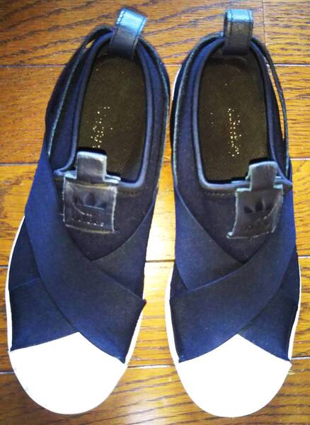 即決・送込★adidas Originals アディダス★良品 スーパースター スリッポン SUPERSTAR SLIP-ON CORE BLACK FW7051★黒x白 US5.5(23.5cm)