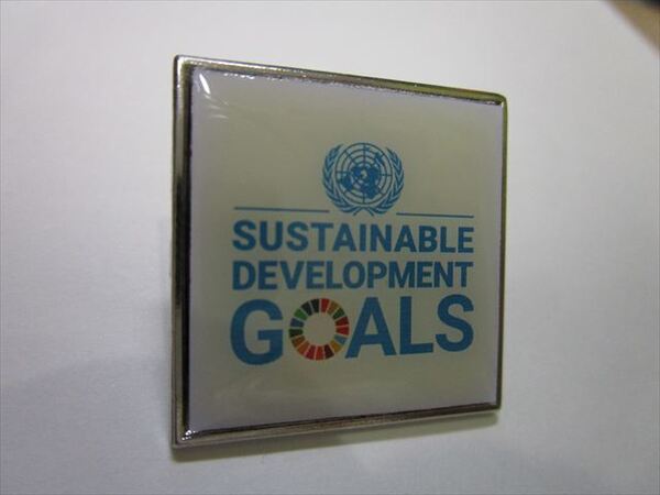 SDGsピンバッジ1個(2750円税込)(国連本部ブックショップ購入・送料無料)(新品未使用)バッジの色は「黄白色」で「白」でないですUN50