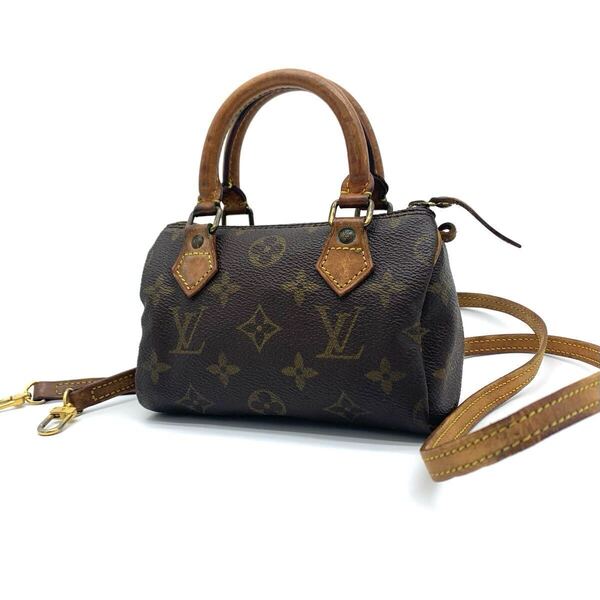 LOUIS VUITTON ミニスピーディ ショルダーバッグ ハンドバッグ モノグラム ショルダーストラップ付き ポシェット LV TH0913 ブラウン