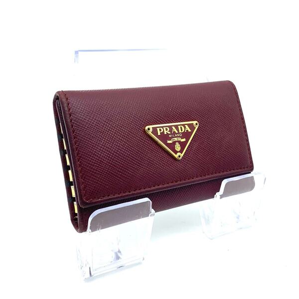 PRADA サフィアーノ レザー 6連キーケース 三角ロゴ ゴールド金具 トライアングルロゴ プレート ユーロヴィンテージ ユニセックス ボルドー