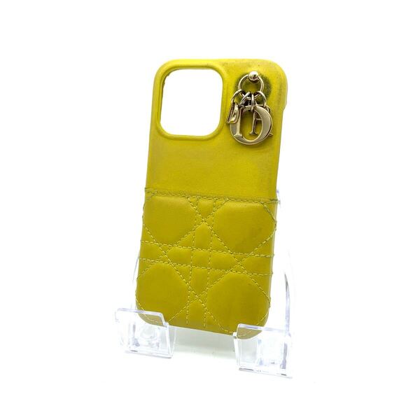 Christian Dior iPhone12 ケース レザー キルティング カナージュ レディディオール アイフォン スマホケース 携帯ケース イエロー