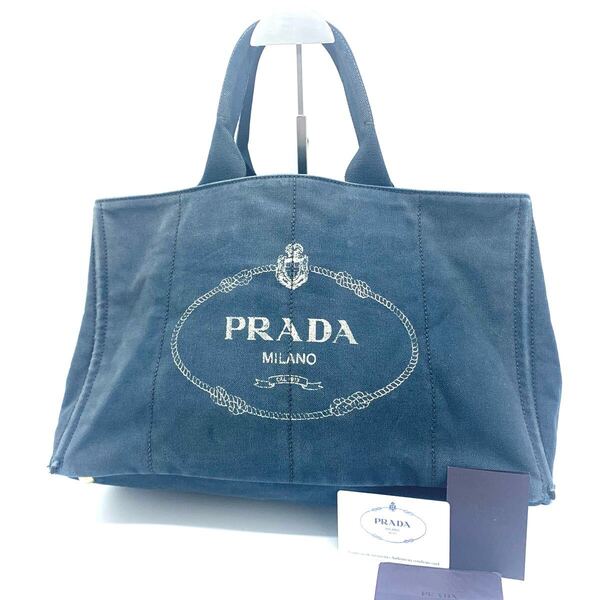 PRADA カナパ A4 大容量 トートバッグ ギャランティカード付き キャンバス 三角ロゴ ゴールド トライアングルロゴ CANAPA L ユニセックス