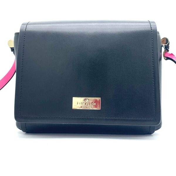 Kate Spade ショルダーバッグ レザー ポシェット クロスボディ ショルダー紐調整可能 肩掛け 斜め掛け バイカラー ブラック ピンク