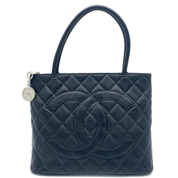 CHANEL キャビアスキン 復刻トート シリアルシール付き ココマーク トートバッグ ハンドバッグ シルバー金具 手提げ 肩掛け可 A4 ブラック