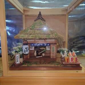 古民家ミニチュア(ガラスケース付)大内宿のそば屋 手作り アンティーク 動画有り№004