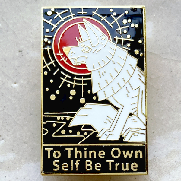 白い狼 To Thine Own Self Be True 己に誠実であれ シェイクスピア オオカミ◆ピンバッジ ピンズ バッチ ブローチ◆動物 神獣 名言