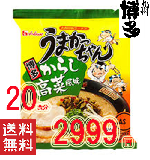 激安 20食分¥2999 大人気ラーメン 博多っ子 超定番 うまかっちゃん 辛子高菜 とんこつ味 人気 おすすラーメン