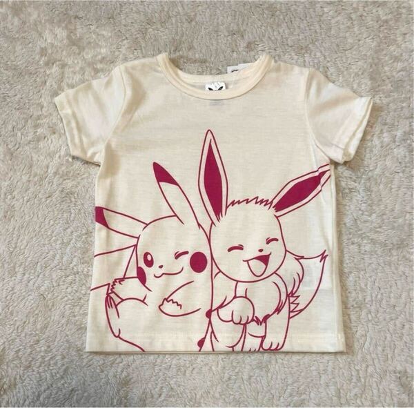 送料無料★新品タグ付き★ポケモン★ピカチュウイーブイ★Tシャツ★90★アイボリー★男の子女の子子供キッズベビー子供幼稚園保育園任天堂