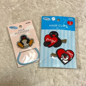 ピングーPINGU★前髪クリップ&ヘアゴムセット★アミファamifa★ピングー&ピンガ★クレイキャラペンギンヘアアクセキッズ