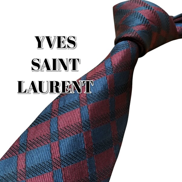 ★YVES SAINT LAURENT★ ダークレッド系 チェック柄 日本製