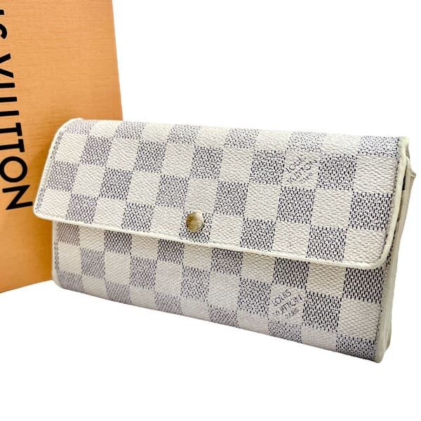 ルイヴィトン LOUIS VUITTON ダミエ アズール ポルトフォイユ サラ 長財布 N61735 白 ホワイト フランス レディース メンズ ウィメンズ