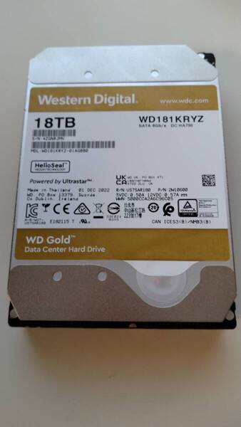 【中古】稼働0時間! WD 18TB WD181KRYZ 内蔵3.5インチHDD