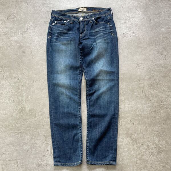 YANUK ヤヌーク パトリシア 26インチ デニムパンツ 牛革 綿 ブルー系 ストレート