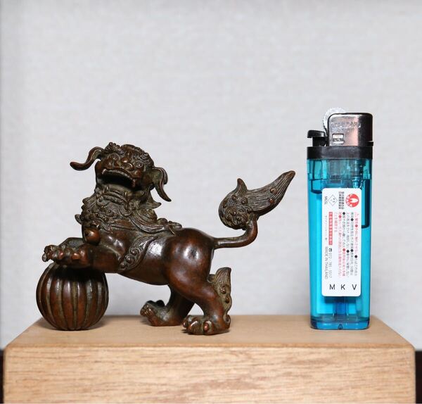 日本美術 龍文堂 安之介 古銅製 獅子香炉 木箱付き 時代物 古物 文房具