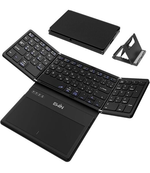 キーボード ワイヤレス 折りたたみ bluetooth 日本語配列 EWiN 大きいトラックパッドとテンキー付き Type-C充電式 ブラック