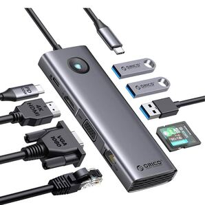 ORICO USB C ハブ 9-in-1 3*USB3.0 HDMI出力 4K@30Hz 100W PD充電 MicroSD/SDカード スロット搭載 1080P VGAポート グレー