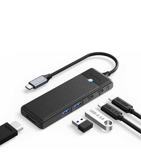 ORICO USB C ハブ 5 in 1 マルチポート USBハブ Type-C ドッキングステーション 4K HDMI、100W PD、2*USB-A ポート、1*USB-C 3.0 PWD-5P