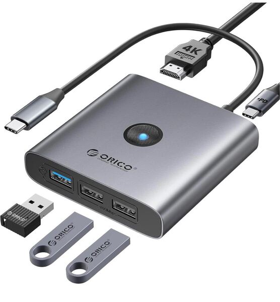 ORICO USB C ハブ 5-in-1 4K解像度 HDMI出力ポート USBタイプC 60WPD充電ポート 1*USB3.0+2*USB2.0ポート