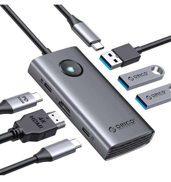 ORICO USB C ハブ 6-in-1 3*USB3.0 4K@30Hz HDMI出力 100W PD充電 USB-Cポート Type-Cアダプター 5Gbpsデータ転送