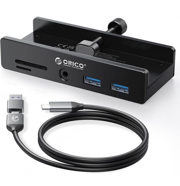 ORICO USB-Cハブ クランプ式 5ポート(TF/SDカードリーダー、USB-A×2、3.5mmオーディオ) 5Gbps高速転送 USB-C 給電ポート付き(5V MH5PMM