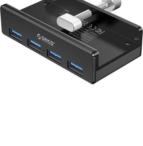 ORICO USB3.0 ハブ 4ポート 5Gbps高速 クリップ式 USBハブ バスパワー アルミニウム合金 HUB パソコン/テーブルの縁に固定でき MH4PU-BK