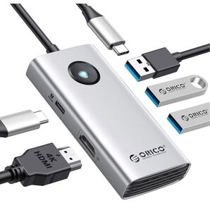 ORICO USB C ハブ 5-in-1 USB3.0 5Gbpsデータ転送 4K@30Hz HDMI出力 60W PD充電 2*USB2.0 usb ハブ セルフパワー/バスパワー両対応 シルバ