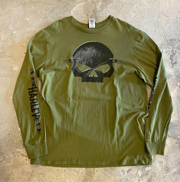Harley Davidson スカル柄 ロンt カットソーXL 長袖Tシャツ ロングスリーブ