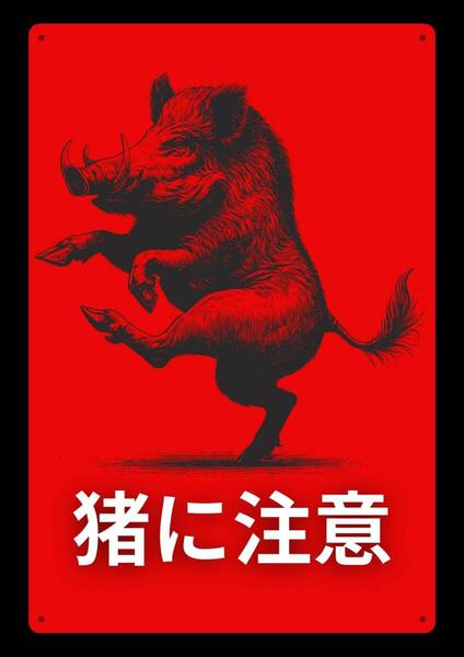 ズバリ看板シリーズ★当店オリジナル看板★効果抜群の大型60cm!! 話題性もあり!! 猪に注意!!★警告・オフィス系看板★メタル看板