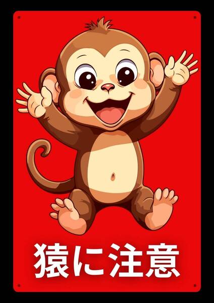 ズバリ看板シリーズ ★当店オリジナル★効果抜群!! 大型60cm!! 話題性もあり!! 猿に注意!!★警告看板★メタル看板
