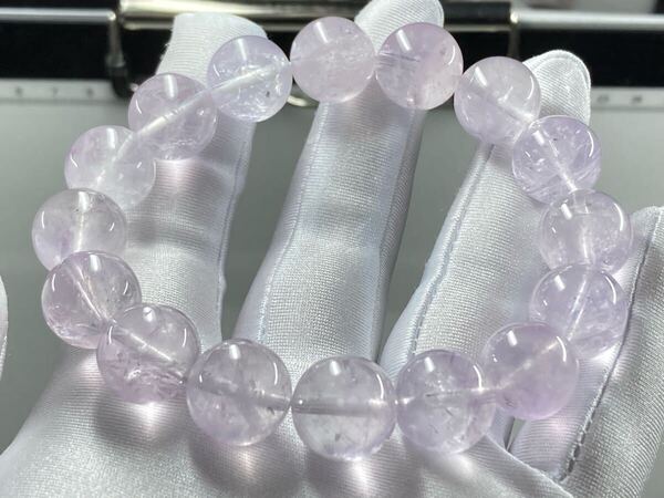 【超希少】ネパール ガネッシュヒマール産 ほんのり アメジスト ブレスレット ② 約13.9mm-14.3mm 腕周り18cm 0519