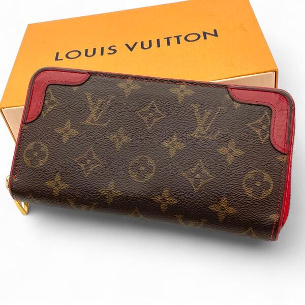 LOUIS VUITTON ルイヴィトン ジッピーウォレット モノグラム レティーロ 長財布 ラウンドジップ ファスナー ブラウン レッド