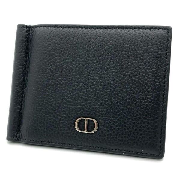 DIOR ディオール マネークリップ 札入れ カードケース 黒 ブラック 2つ折り 財布 CD ロゴ レザー シボ