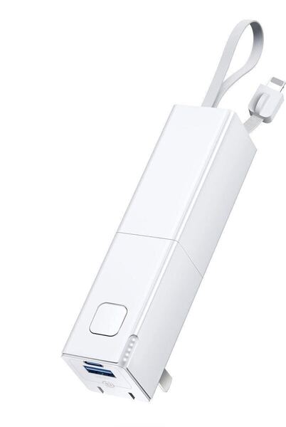 719) モバイルバッテリー 【22.5W急速充電・コンセント一体型】 スマホ充電器 6000mAh大容量 Lightningケーブル内蔵 3台同時充電