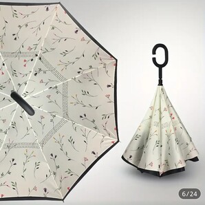 【新品・未使用】逆さ傘 逆さまに閉じる 長傘 ビッグサイズ 8本骨 ホワイト