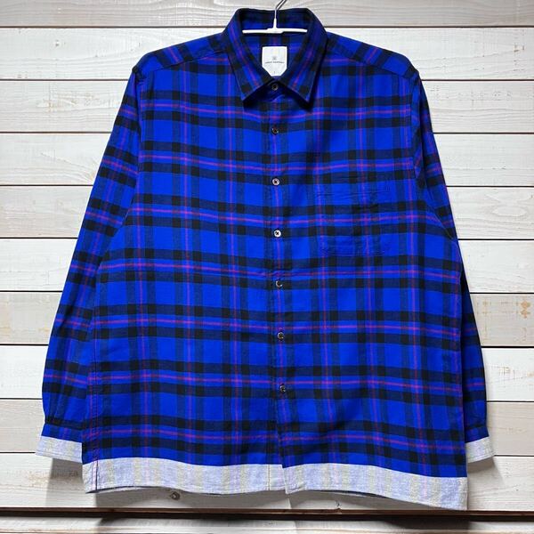 SIZE 3 UNIFORM EXPERIMENT UE CHECK FLANNEL SHIRT BLUE BLACK ユニフォームエクスペリメント チェック フランネル ネルシャツ ブルー