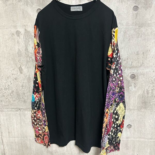 【ほぼ未使用】3 Yohji Yamamoto POUL HOMME パッチワーク柄 黒 ロンT ヨウジヤマモト プールオム Tシャツ ブラック カットソー XL 長袖