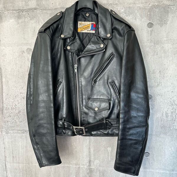【メンテナンス済み】80s Schott 618 バイカータグ ダブルライダース 黒 ヴィンテージ ショット ブラック ライダース ジャケット レザー