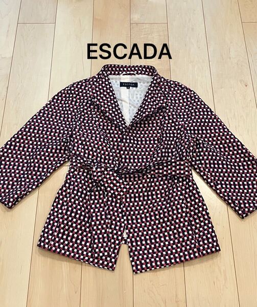 美品 ESCADA エスカーダ ベルト付き ジャケット 42 ボルドー ブラック